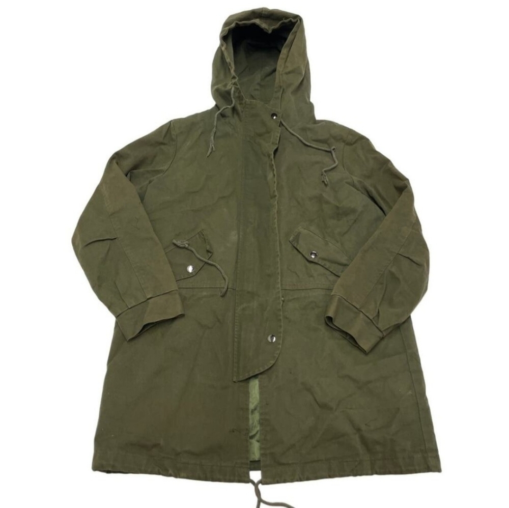 Real Coco Jacket Womens Medium Green Full Zip Hooded Canvas Army Aesthetic